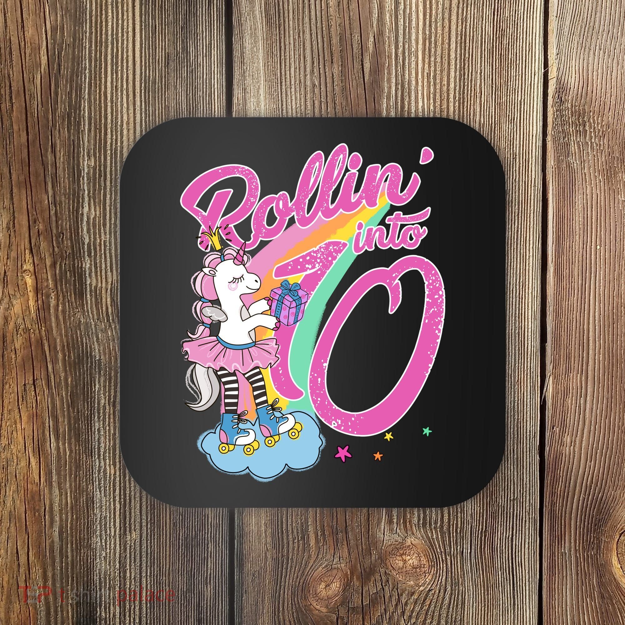 Rollin' Into 10 Skating Unicorn Birthday Coaster