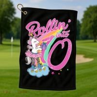 Rollin' Into 10 Skating Unicorn Birthday Golf Towel thumb 1