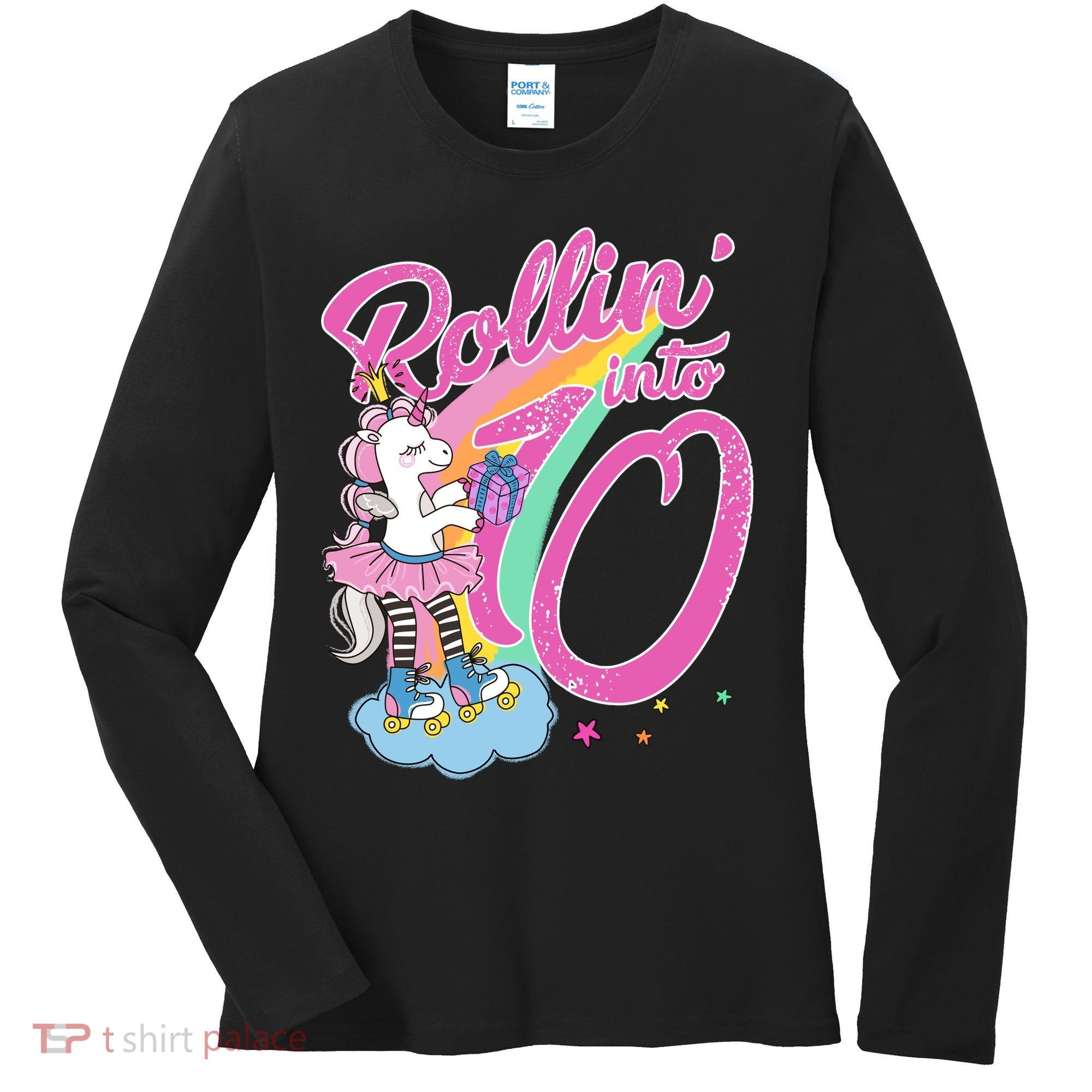 Rollin' Into 10 Skating Unicorn Birthday Women's Long Sleeve Shirt