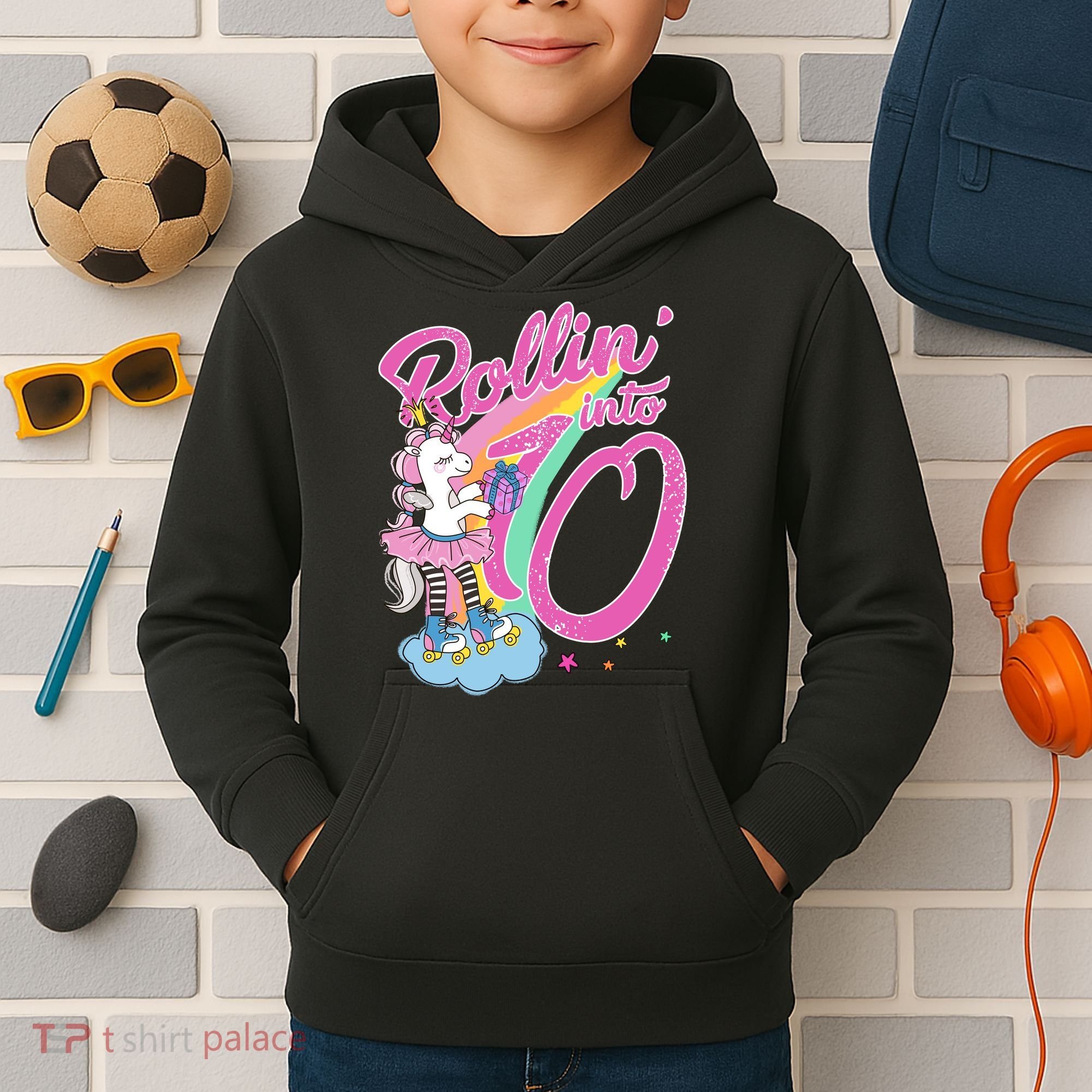 Rollin' Into 10 Skating Unicorn Birthday Kids Hoodie