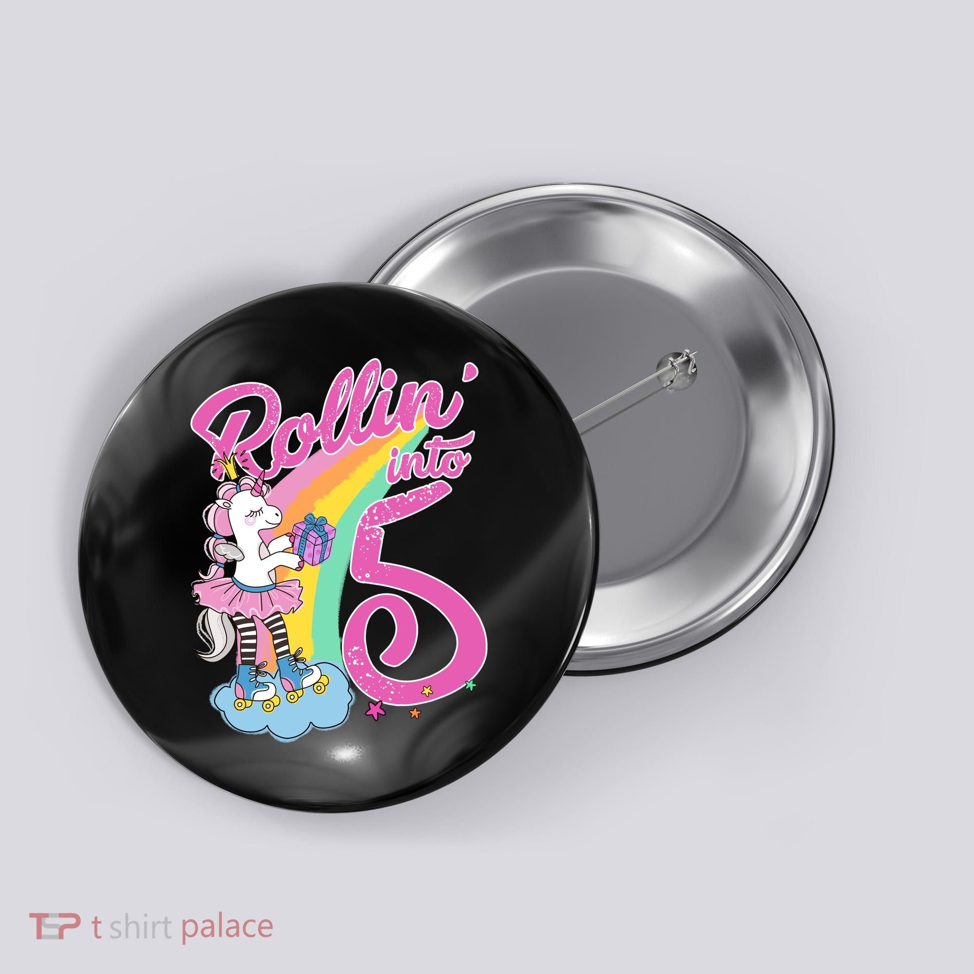 Rollin' Into 5 Skating Unicorn  Button