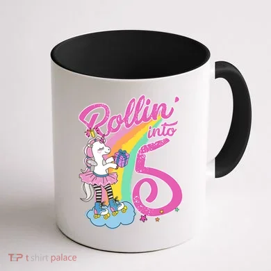 Rollin' Into 5 Skating Unicorn  Coffee Mug back