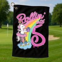 Rollin' Into 5 Skating Unicorn  Golf Towel thumb 1