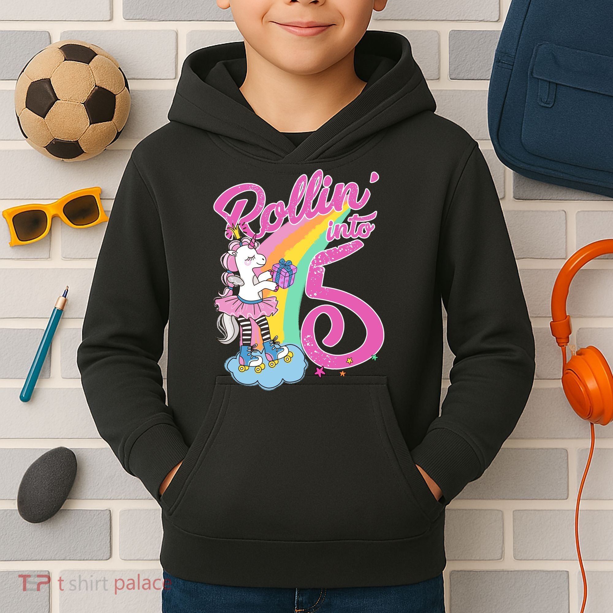 Rollin' Into 5 Skating Unicorn  Kids Hoodie