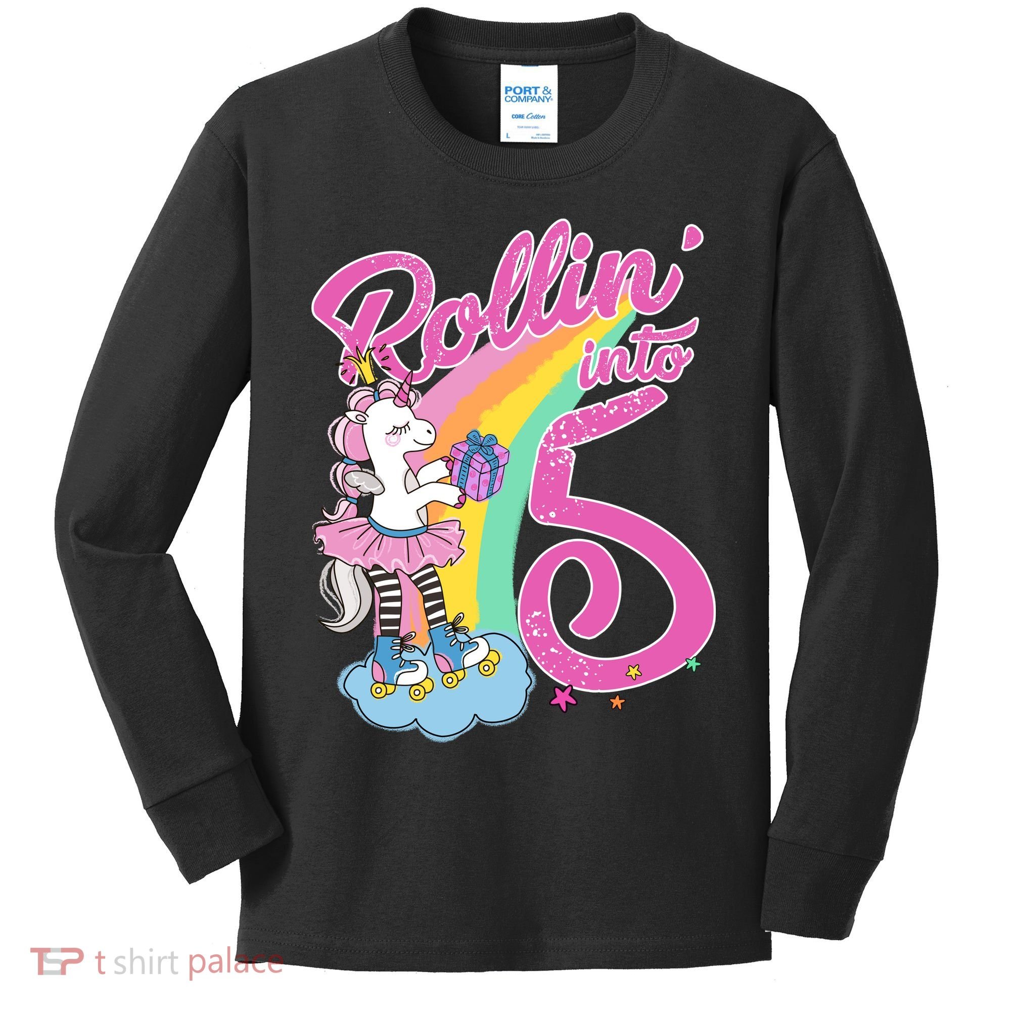 Rollin' Into 5 Skating Unicorn  Kids Long Sleeve Shirt