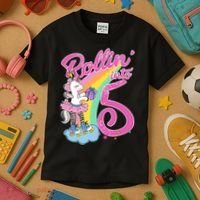Rollin' Into 5 Skating Unicorn  Kids T-Shirt thumb 3