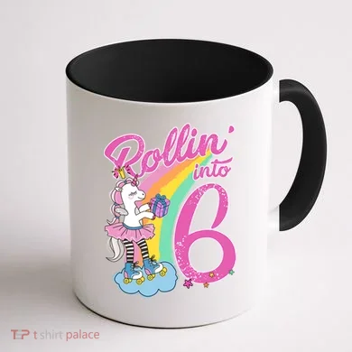 Rollin' Into 6 Skating Unicorn  Coffee Mug back