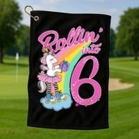 Rollin' Into 6 Skating Unicorn  Golf Towel thumb 1