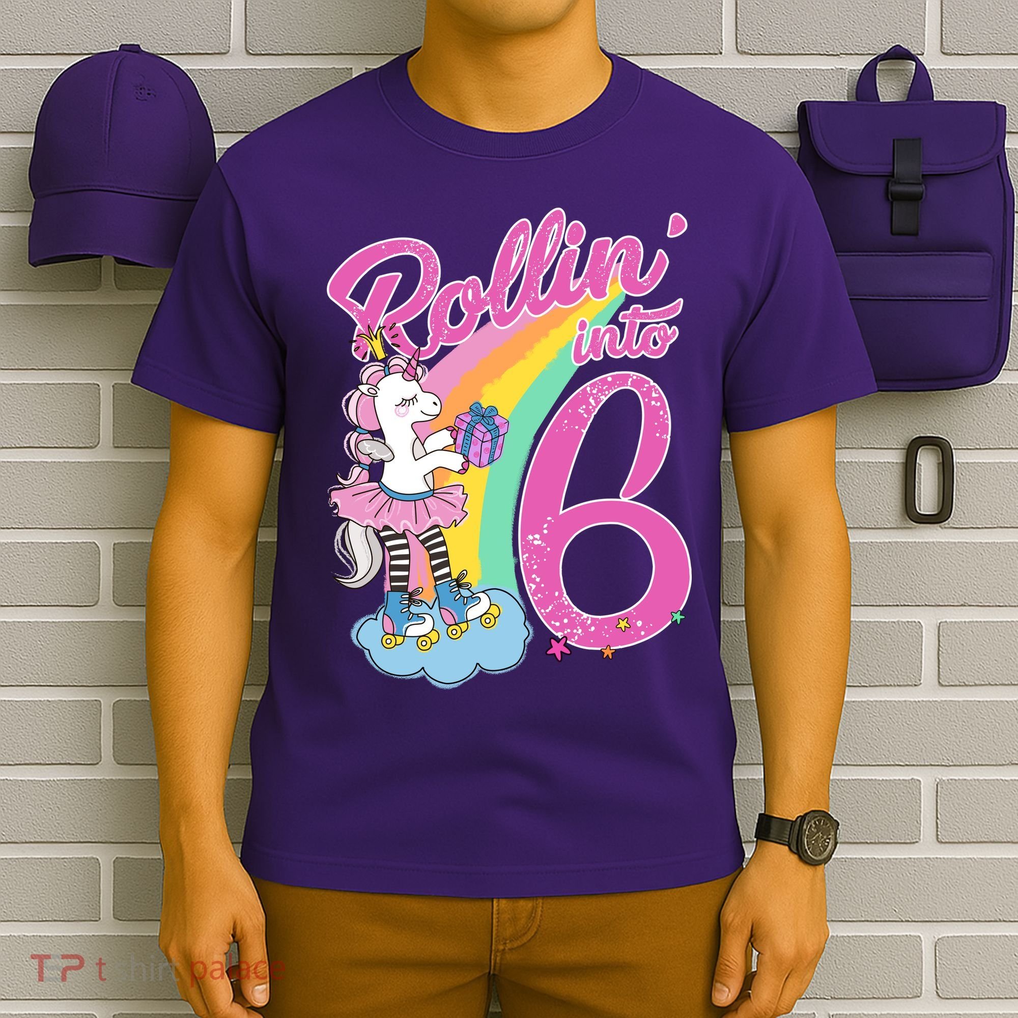Rollin' Into 6 Skating Unicorn  T-Shirt