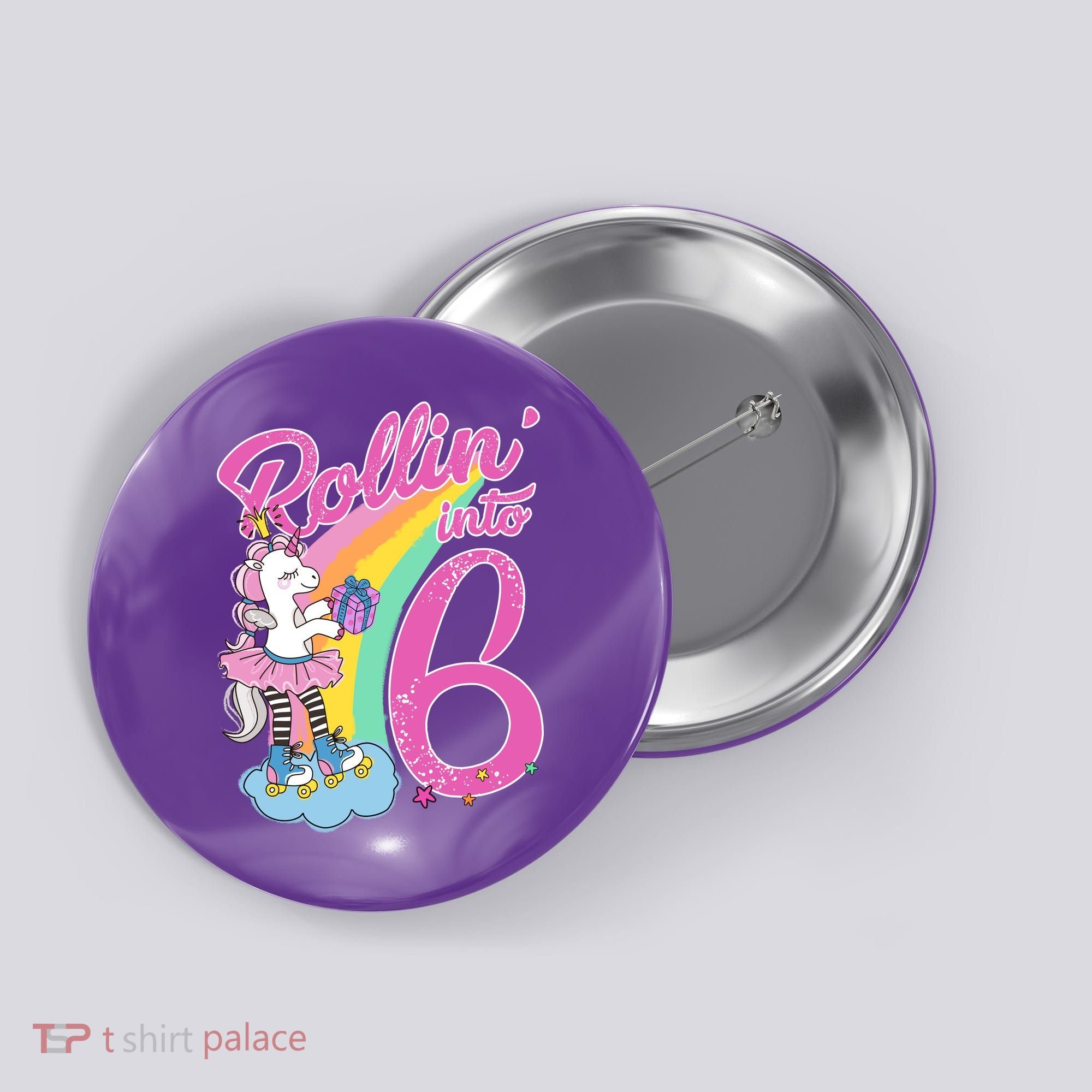 Rollin' Into 6 Skating Unicorn  Button