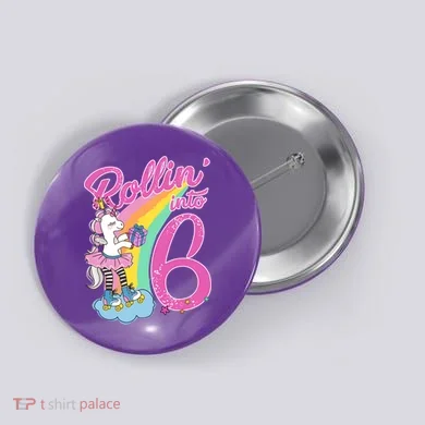 Rollin' Into 6 Skating Unicorn  Button