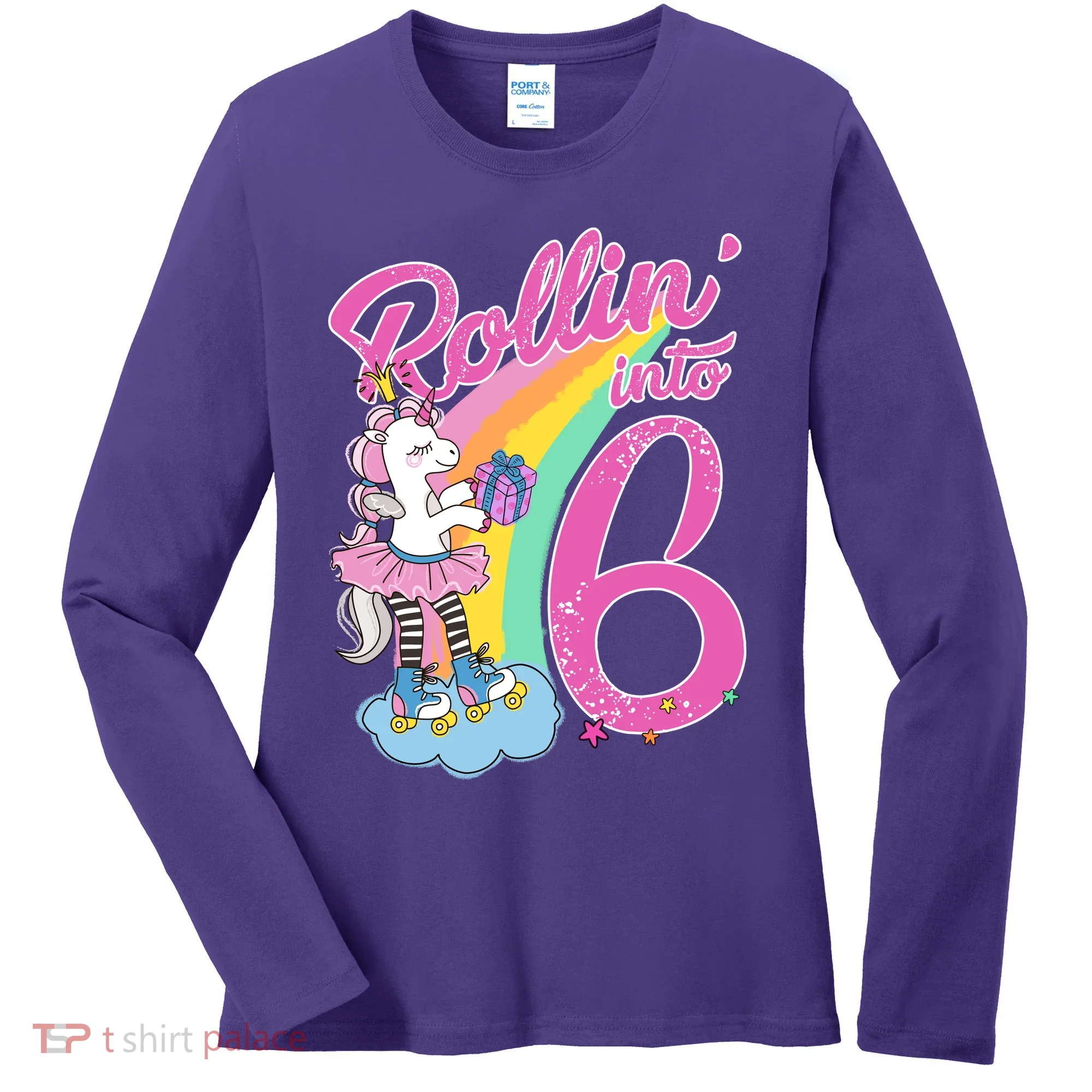 Rollin' Into 6 Skating Unicorn  Women's Long Sleeve Shirt