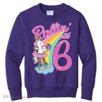 Rollin' Into 6 Skating Unicorn  Kids Sweatshirt