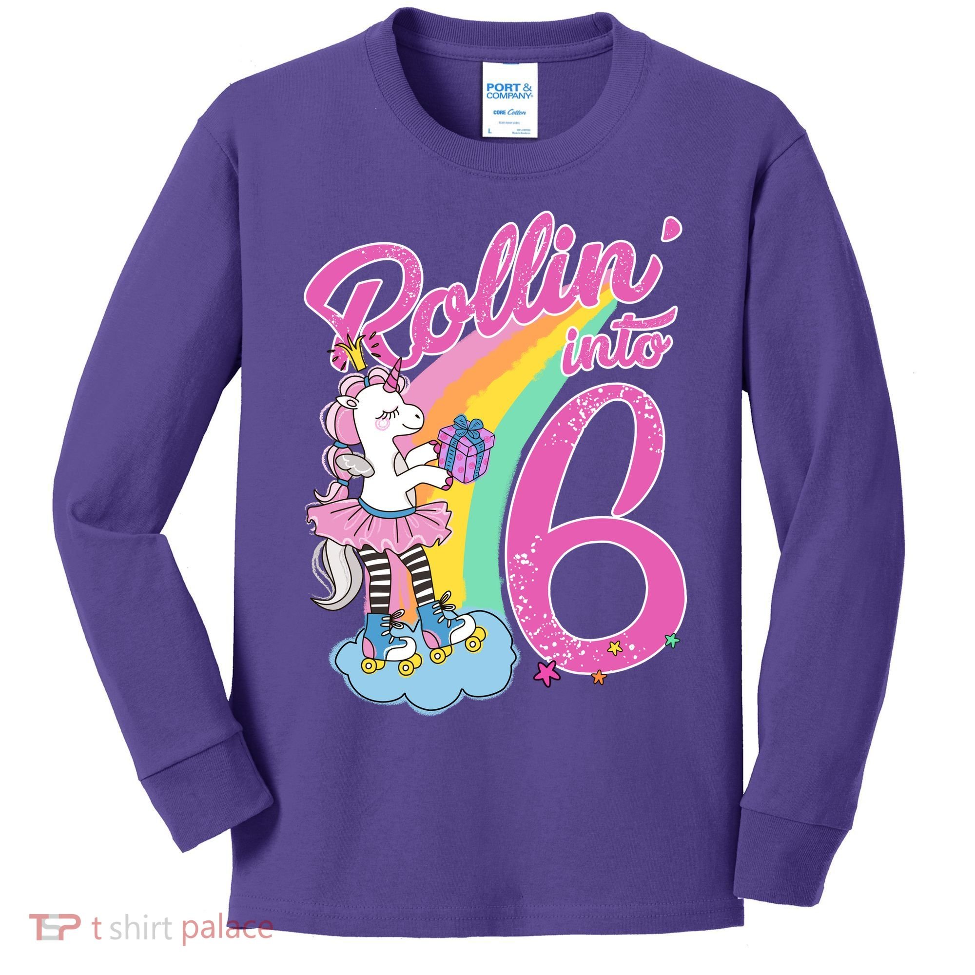 Rollin' Into 6 Skating Unicorn  Kids Long Sleeve Shirt