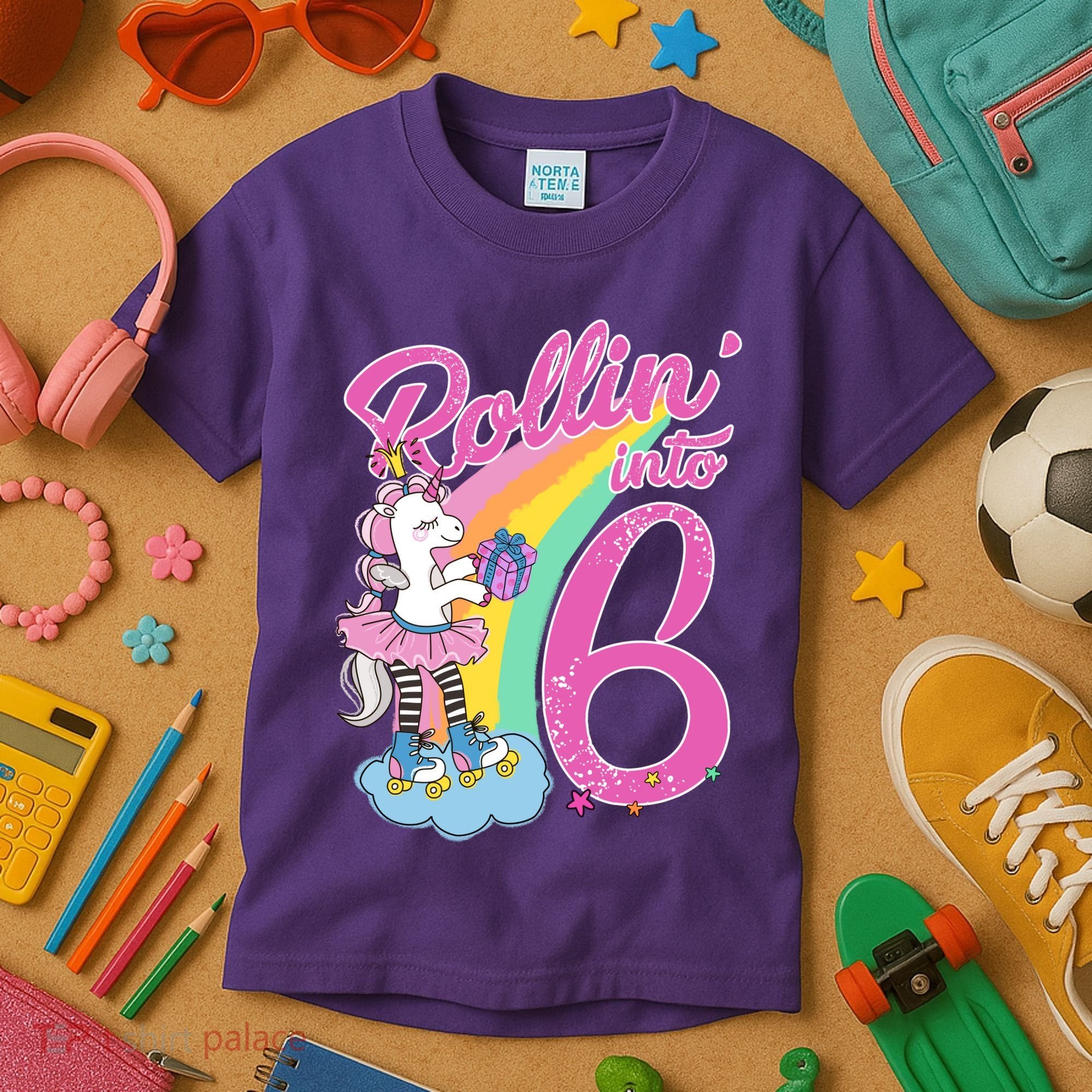 Rollin' Into 6 Skating Unicorn  Kids T-Shirt