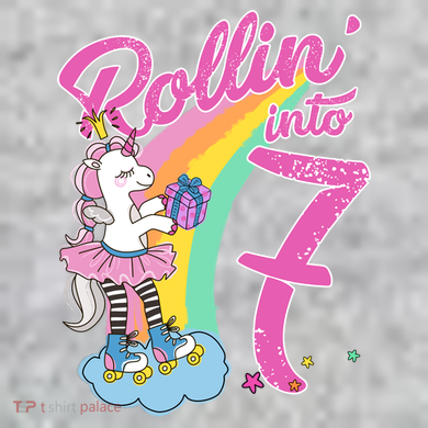 Rollin' Into 7 Skating Unicorn Birthday The Baniff Cuffed Pom Beanie