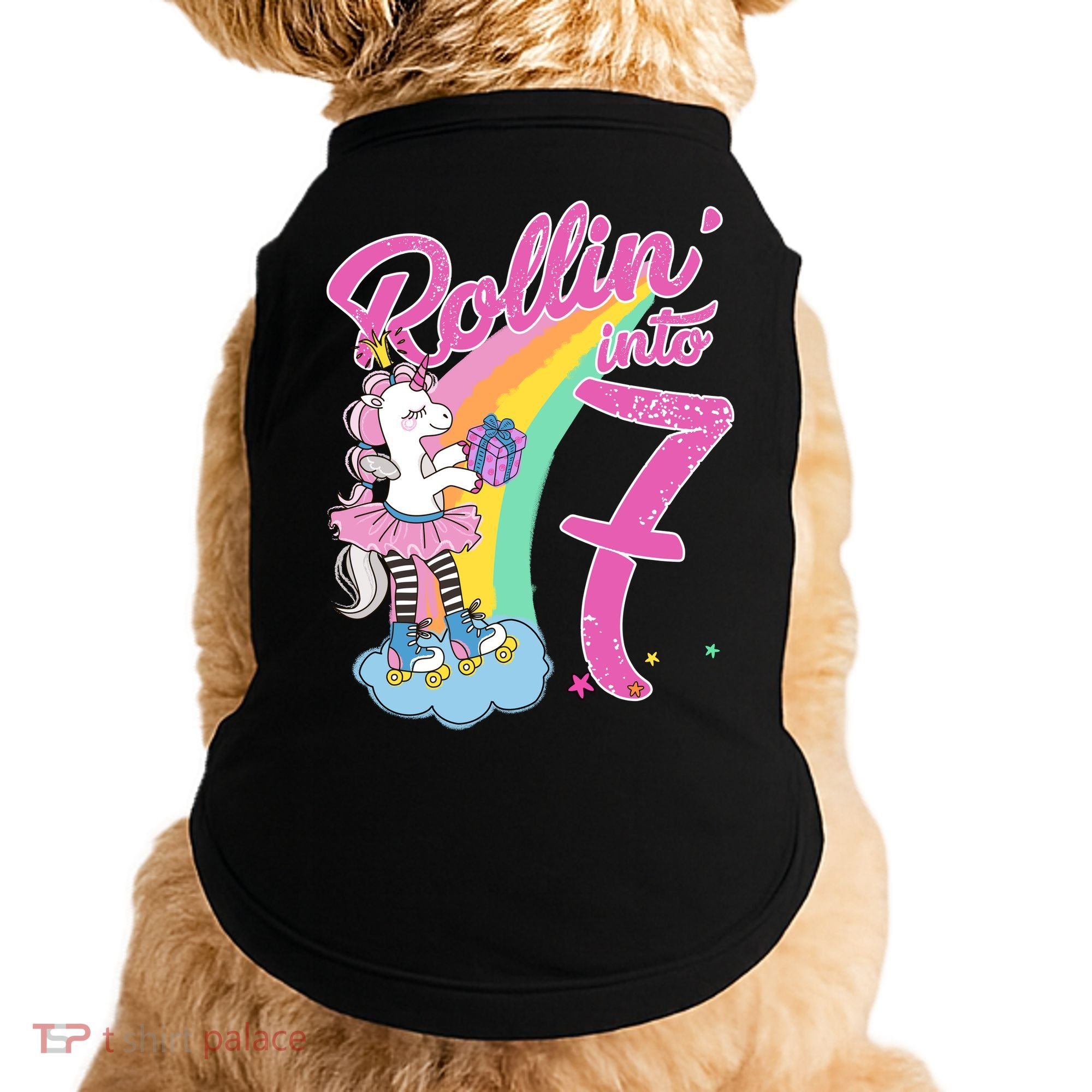 Rollin' Into 7 Skating Unicorn Birthday Doggie Tank