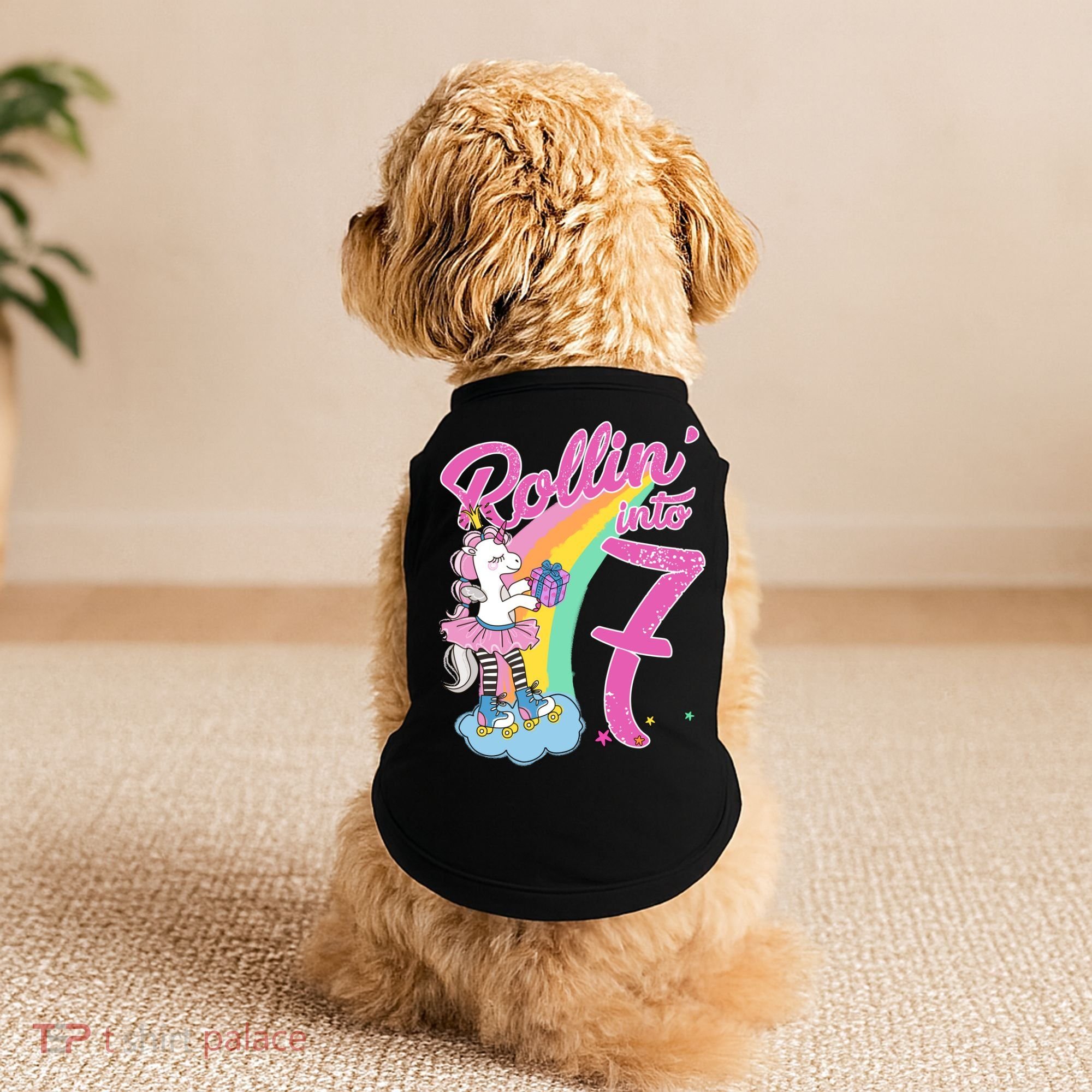 Rollin' Into 7 Skating Unicorn Birthday Doggie Tank