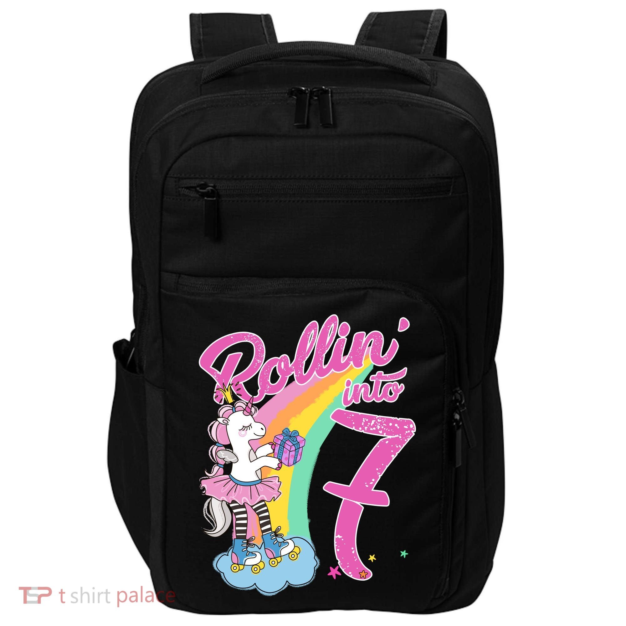 Rollin' Into 7 Skating Unicorn Birthday Impact Tech Backpack