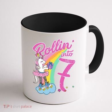 Rollin' Into 7 Skating Unicorn Birthday Coffee Mug back