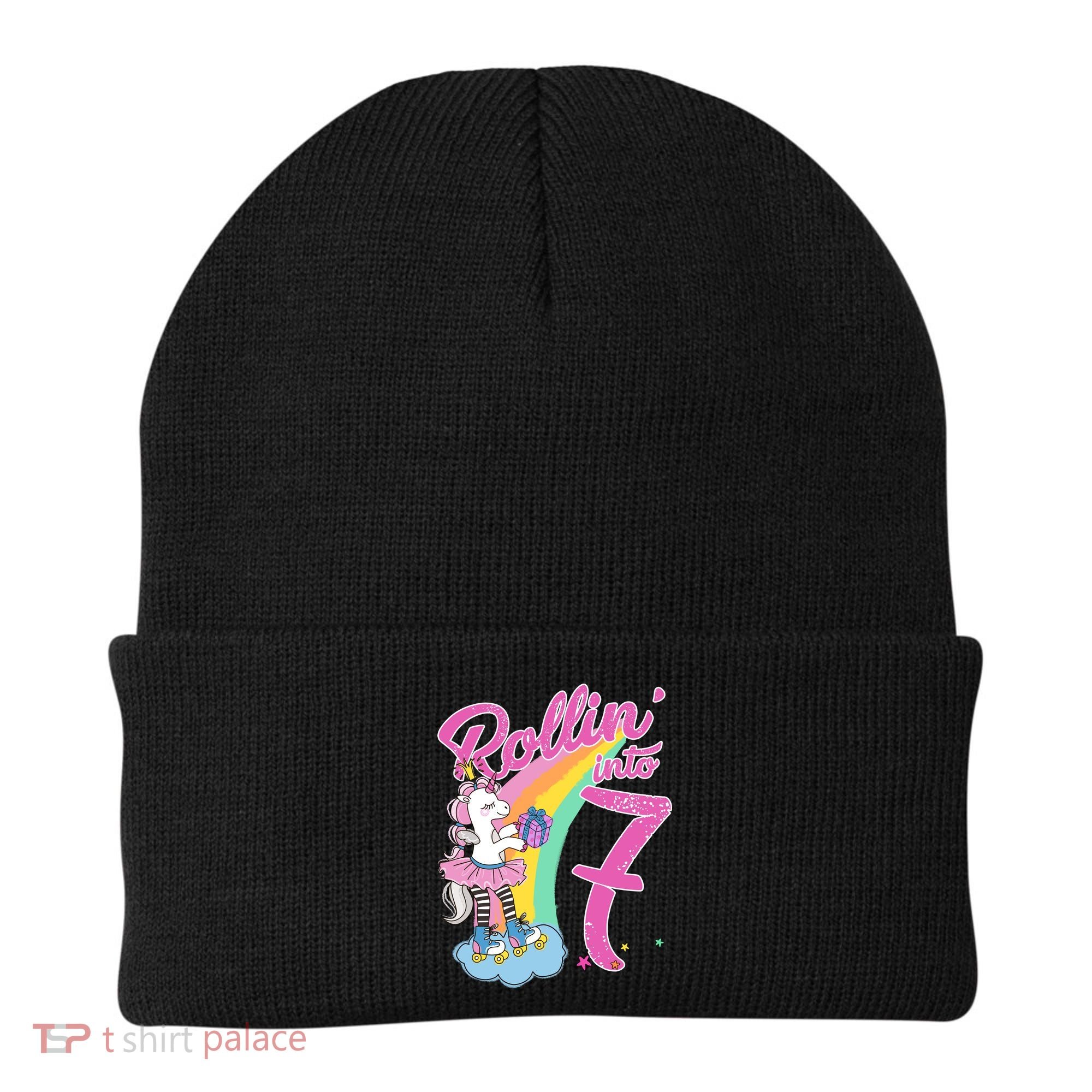 Rollin' Into 7 Skating Unicorn Birthday Beanie
