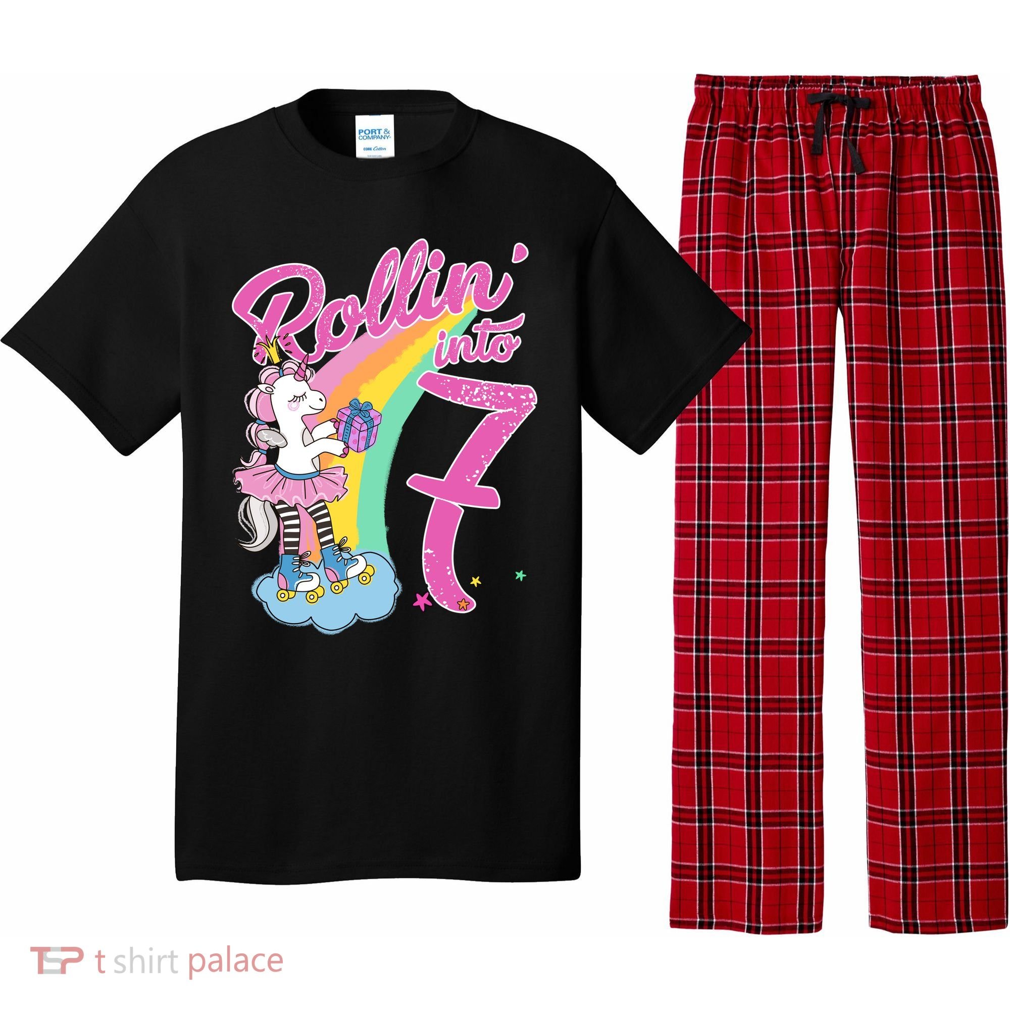 Rollin' Into 7 Skating Unicorn Birthday Pajama Set