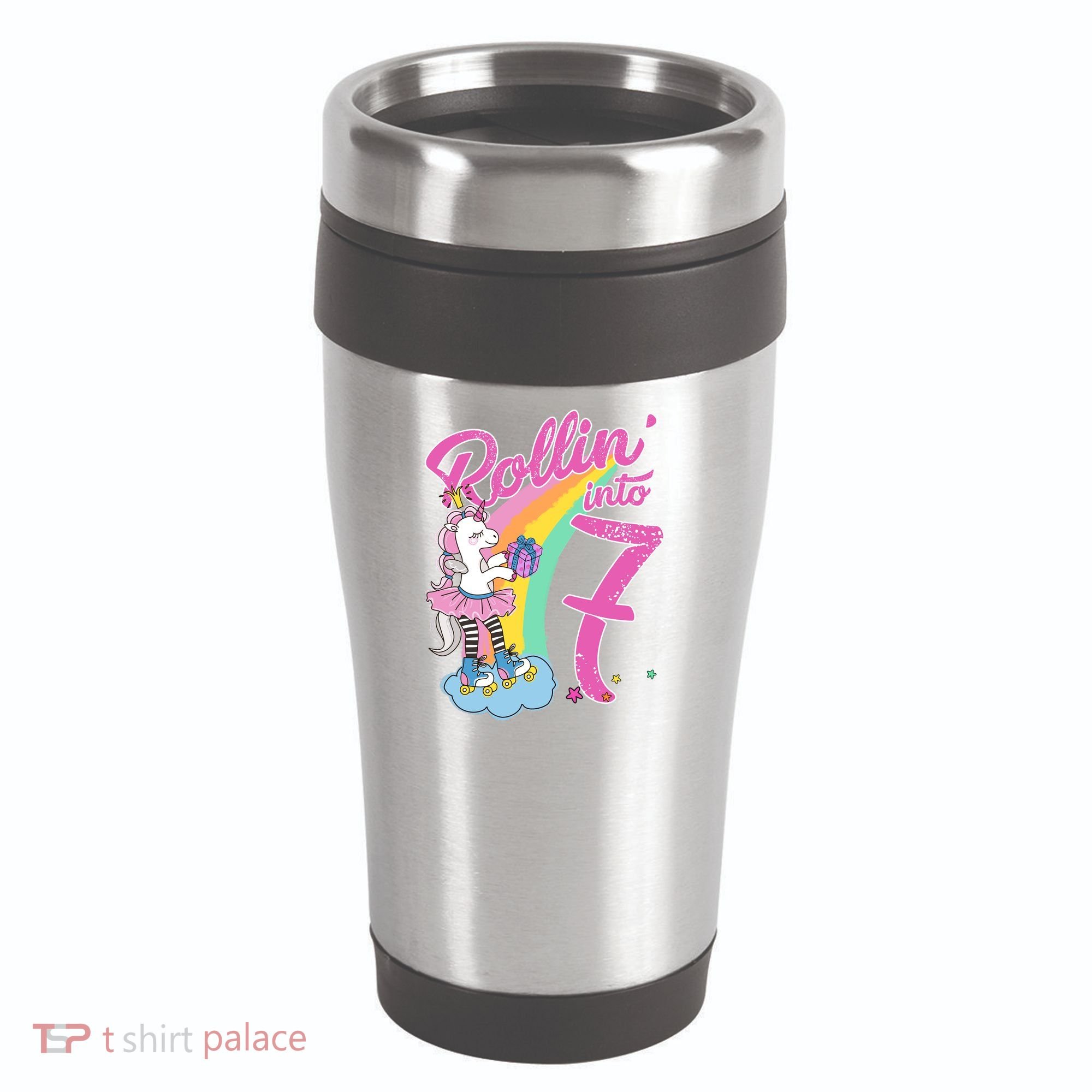Rollin' Into 7 Skating Unicorn Birthday 16oz Travel Tumbler