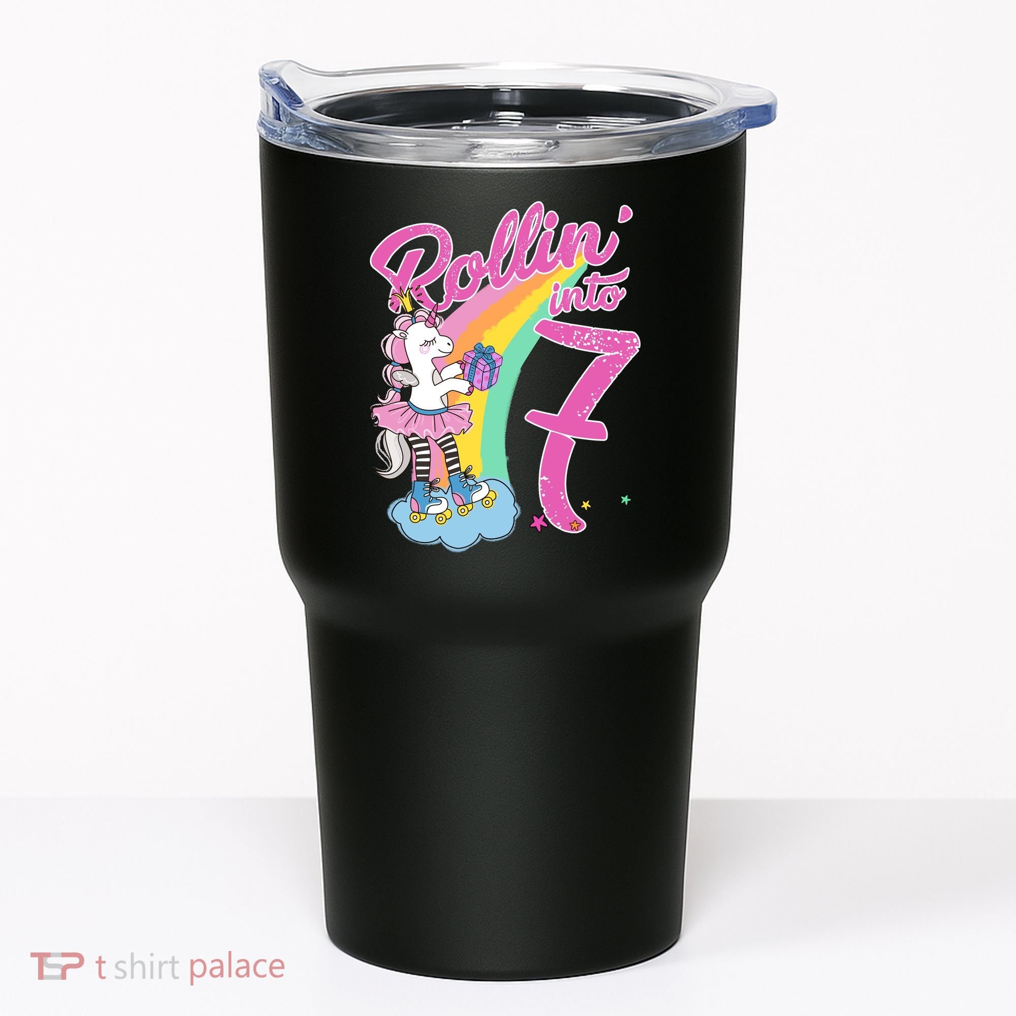 Rollin' Into 7 Skating Unicorn Birthday Tumbler