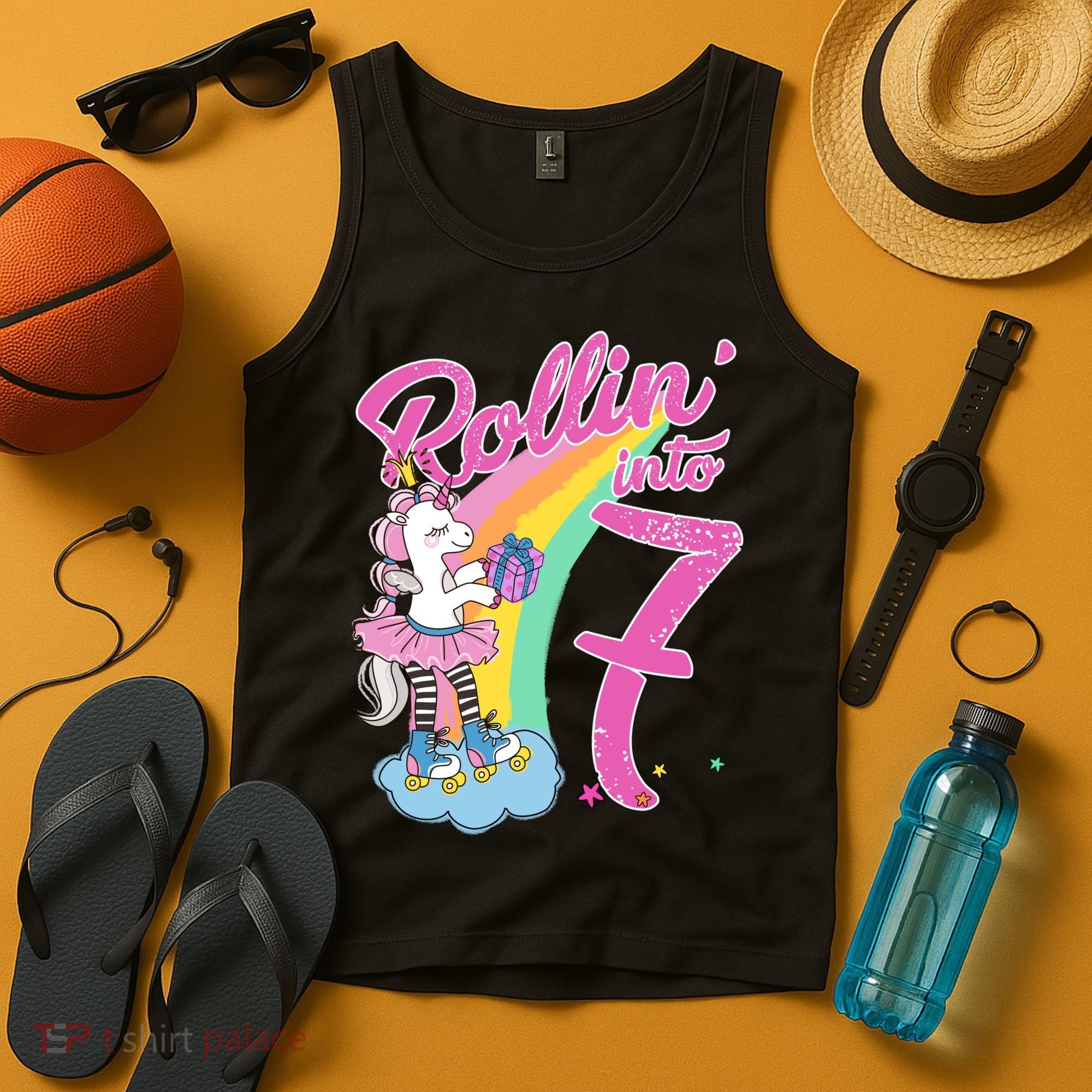 Rollin' Into 7 Skating Unicorn Birthday Tank Top