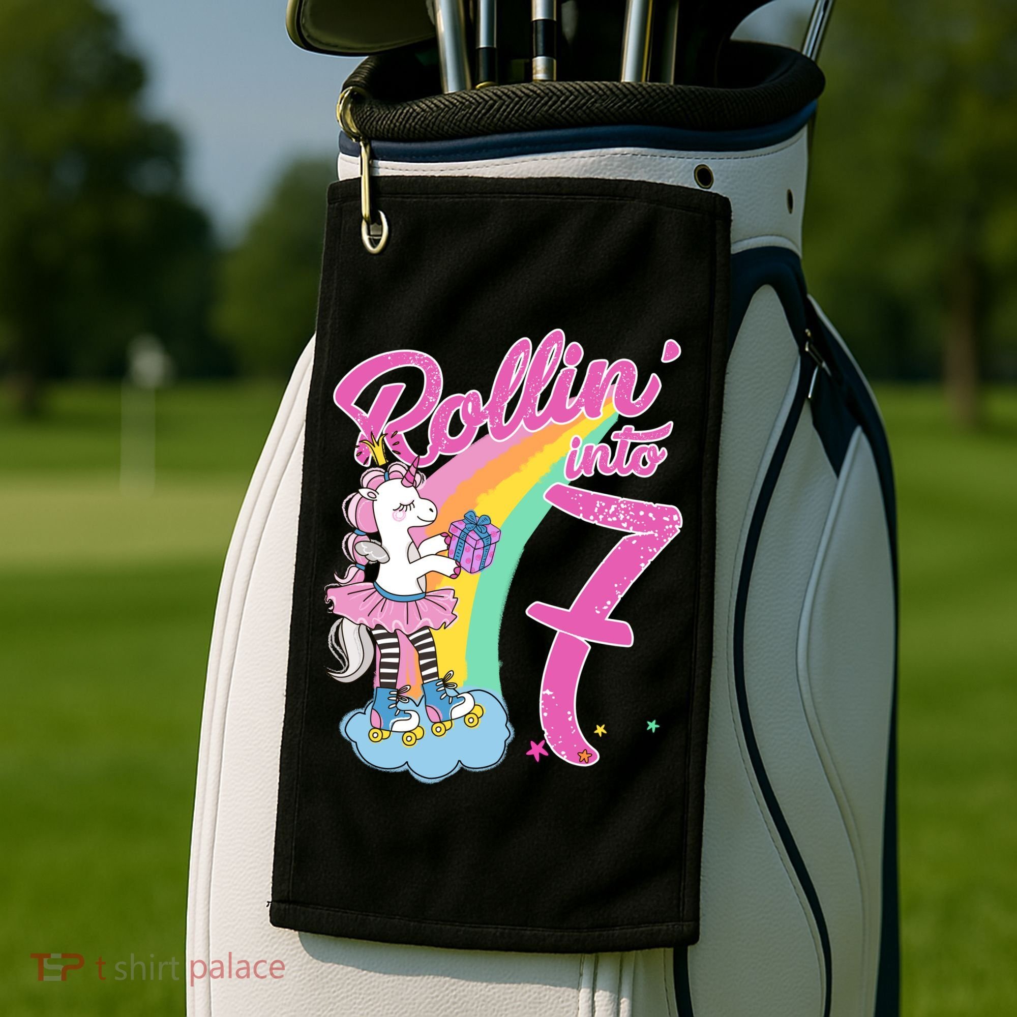 Rollin' Into 7 Skating Unicorn Birthday Golf Towel