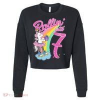 Rollin' Into 7 Skating Unicorn Birthday Cropped Pullover Crew thumb 0