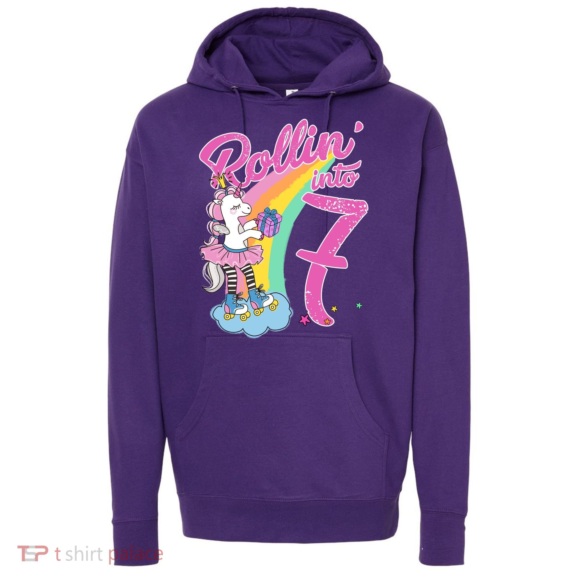 Rollin' Into 7 Skating Unicorn Birthday Hoodie