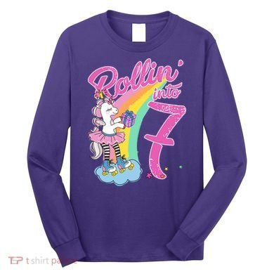 Rollin' Into 7 Skating Unicorn Birthday Long Sleeve Shirt