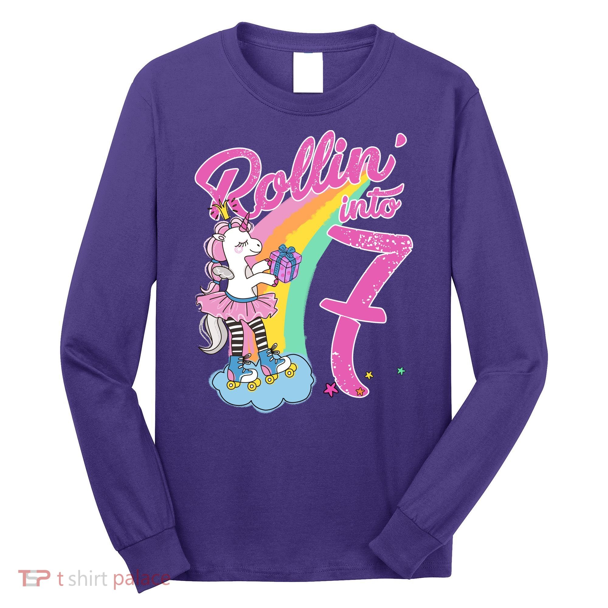 Rollin' Into 7 Skating Unicorn Birthday Long Sleeve Shirt