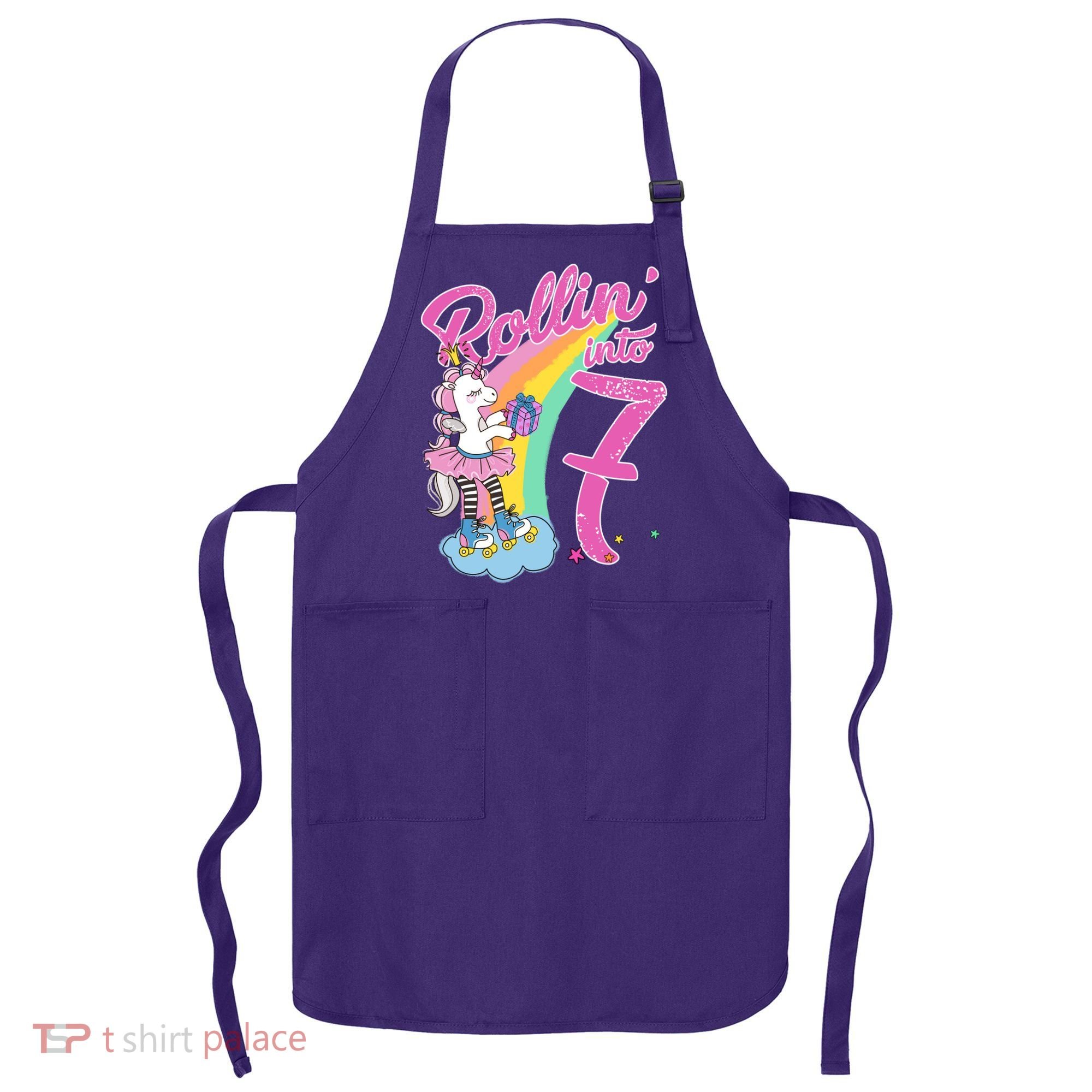 Rollin' Into 7 Skating Unicorn Birthday Apron