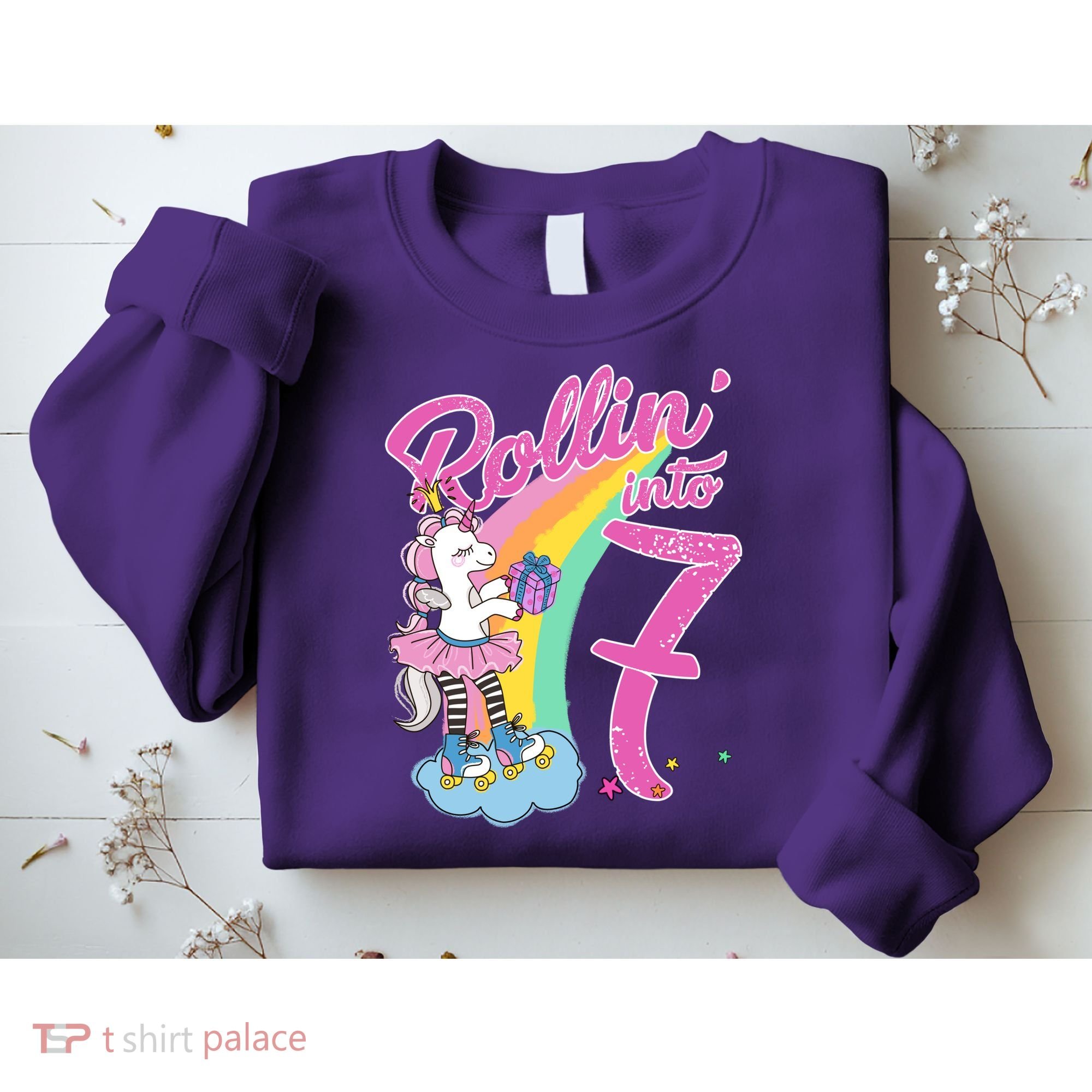 Rollin' Into 7 Skating Unicorn Birthday Sweatshirt