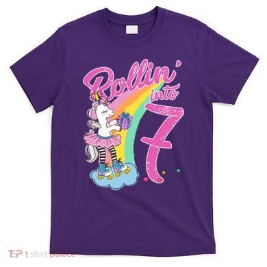 Rollin' Into 7 Skating Unicorn Birthday T-Shirt