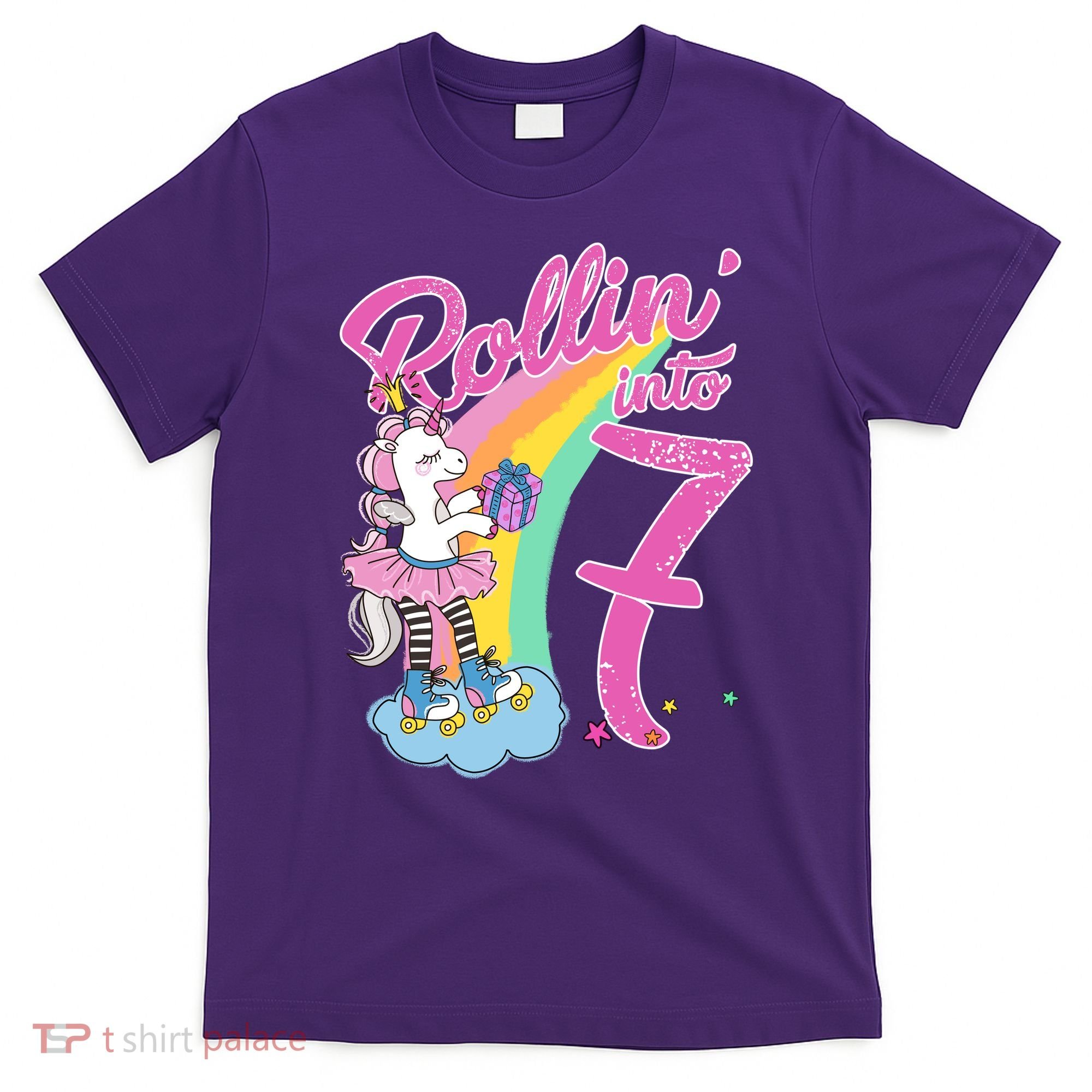 Rollin' Into 7 Skating Unicorn Birthday T-Shirt