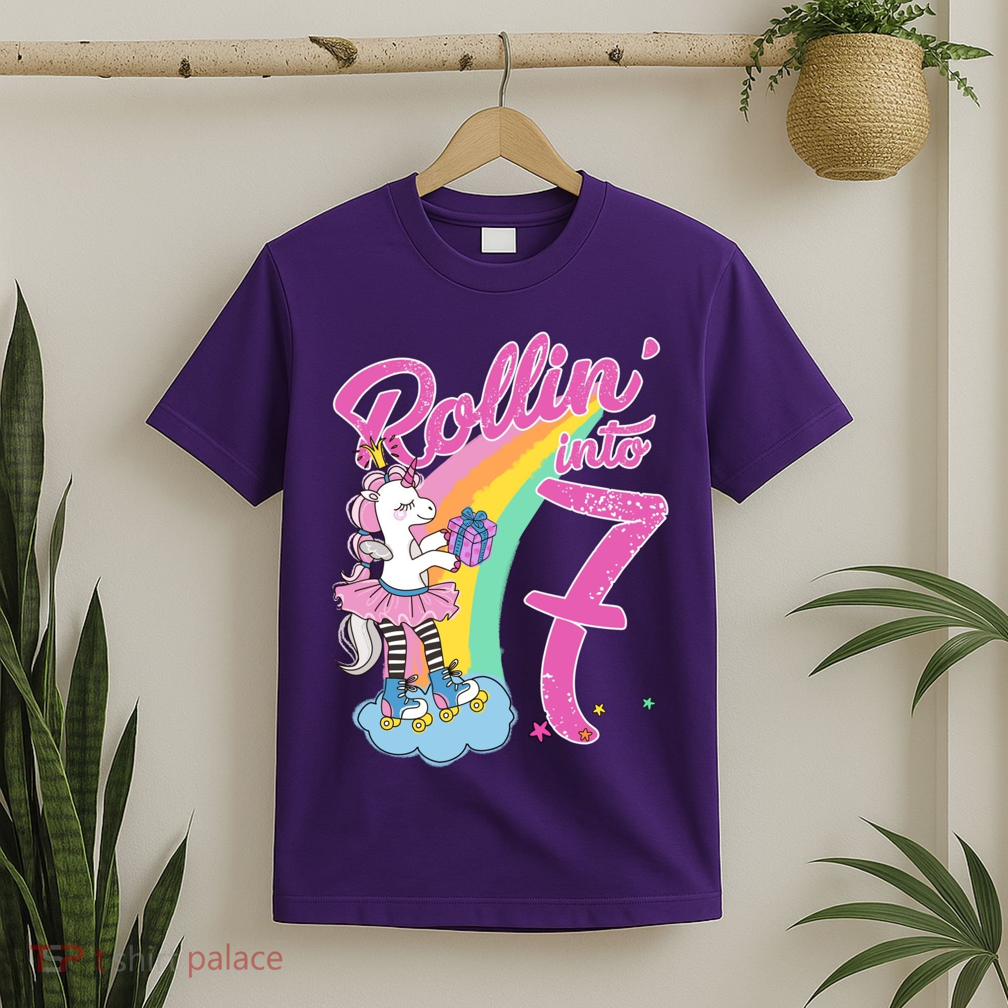 Rollin' Into 7 Skating Unicorn Birthday T-Shirt