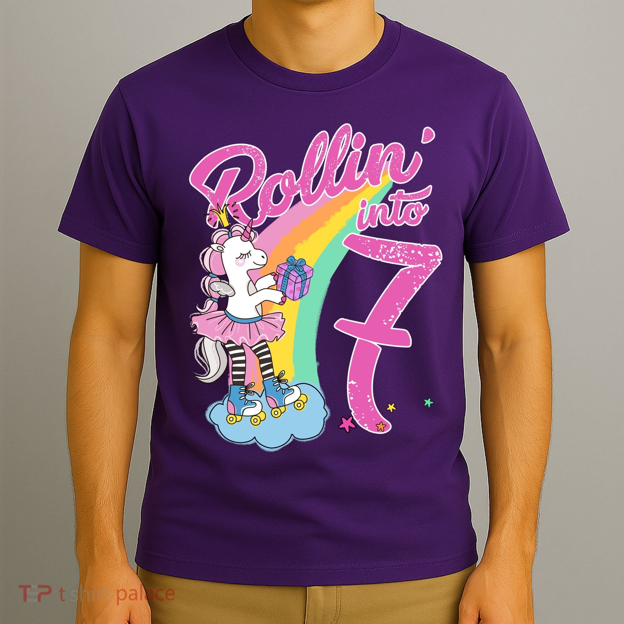 Rollin' Into 7 Skating Unicorn Birthday T-Shirt