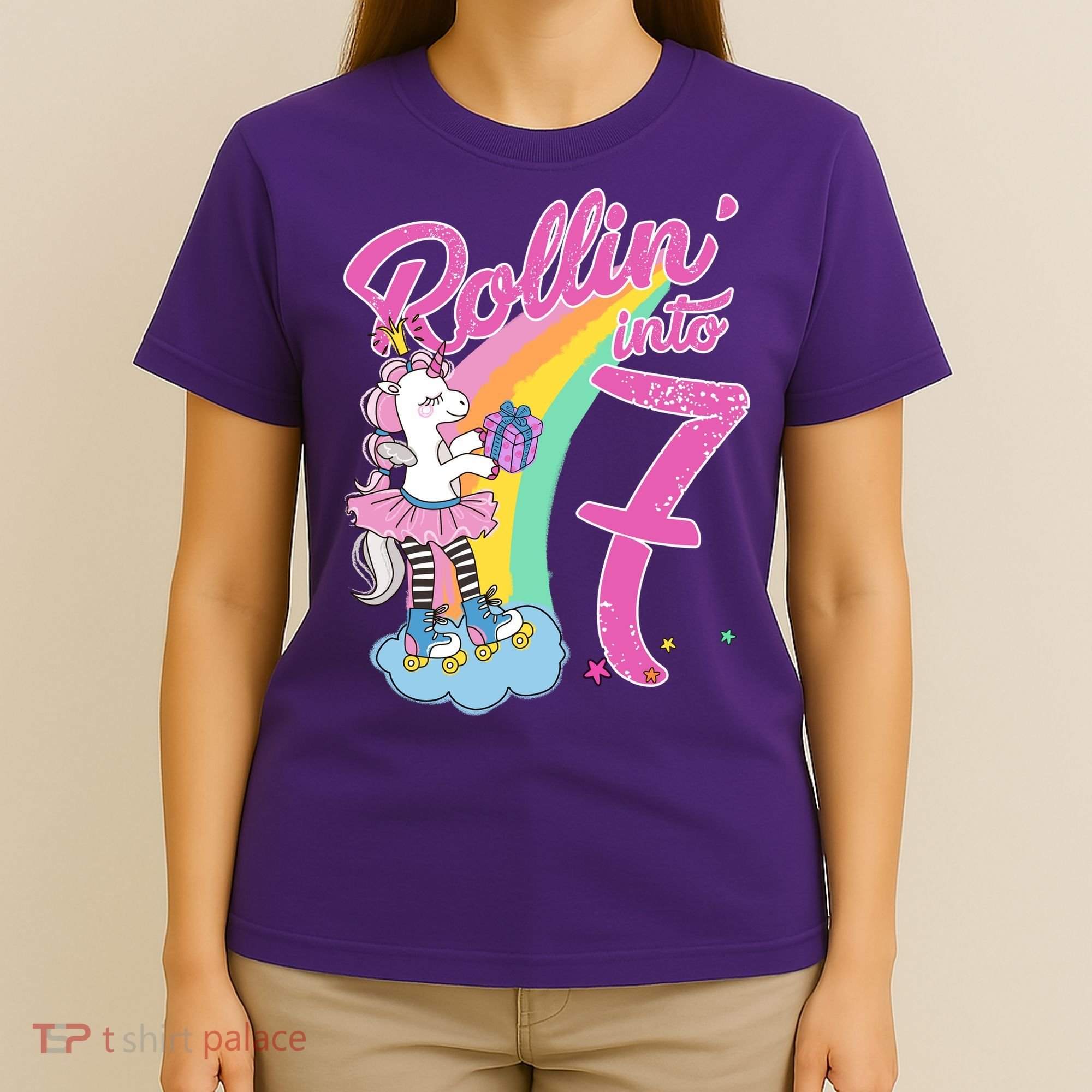 Rollin' Into 7 Skating Unicorn Birthday T-Shirt