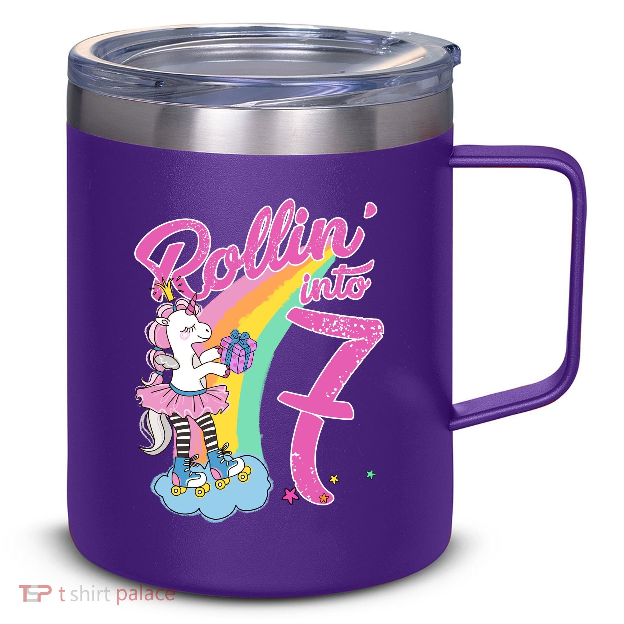 Rollin' Into 7 Skating Unicorn Birthday 12oz Stainless Steel Coffee Mug