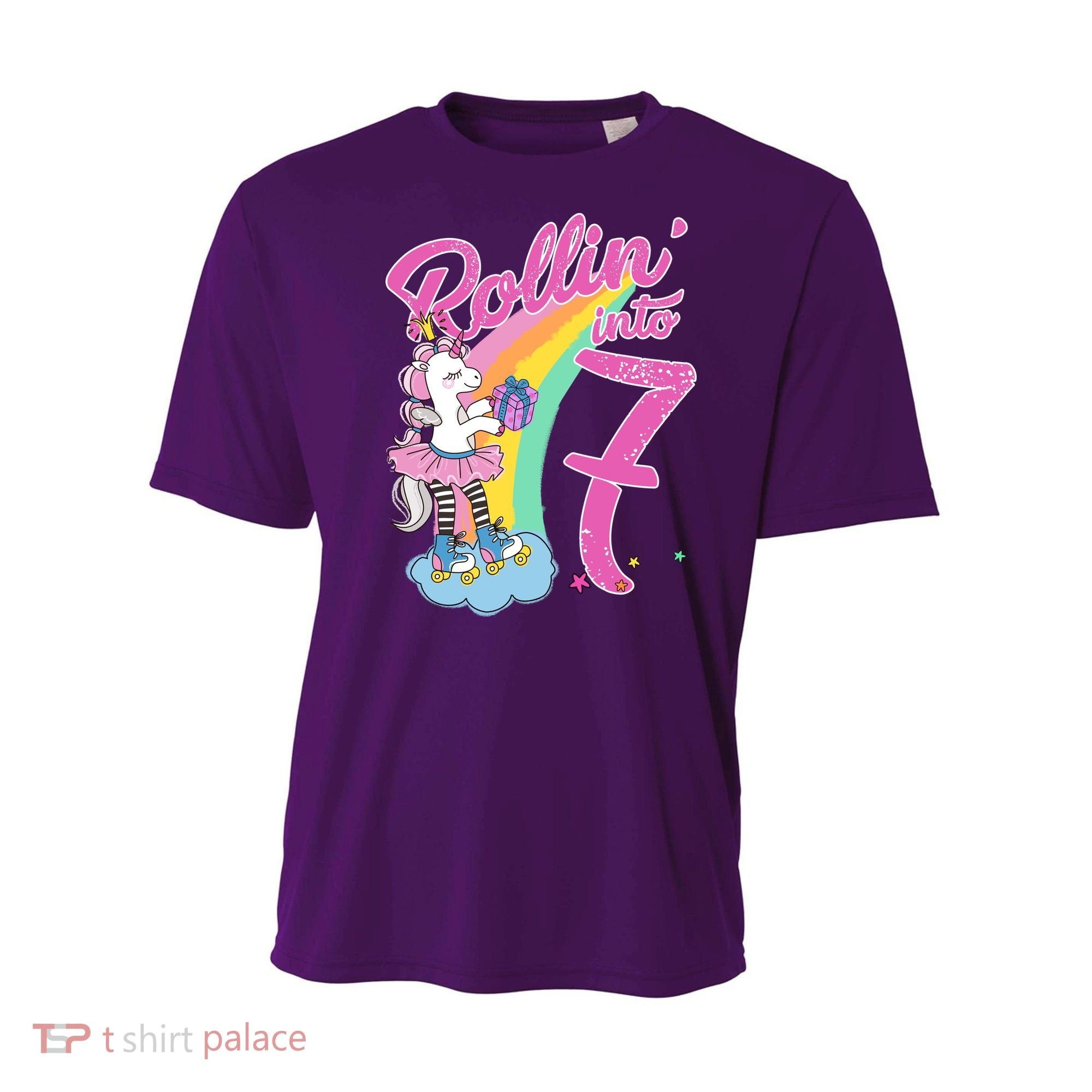 Rollin' Into 7 Skating Unicorn Birthday Youth Performance Sprint T-Shirt