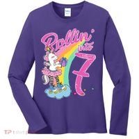 Rollin' Into 7 Skating Unicorn Birthday Women's Long Sleeve Shirt thumb 0