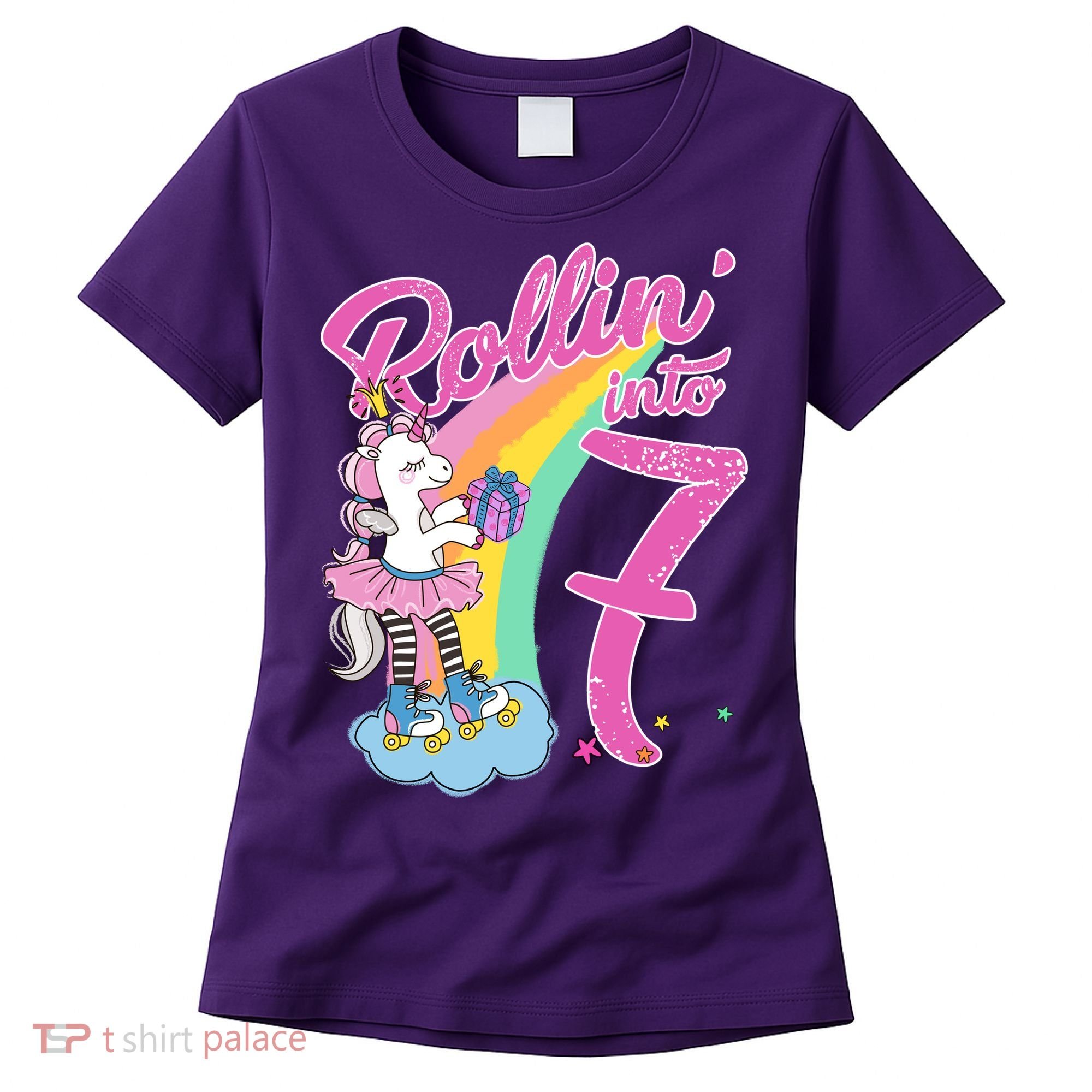 Rollin' Into 7 Skating Unicorn Birthday Women's T-Shirt