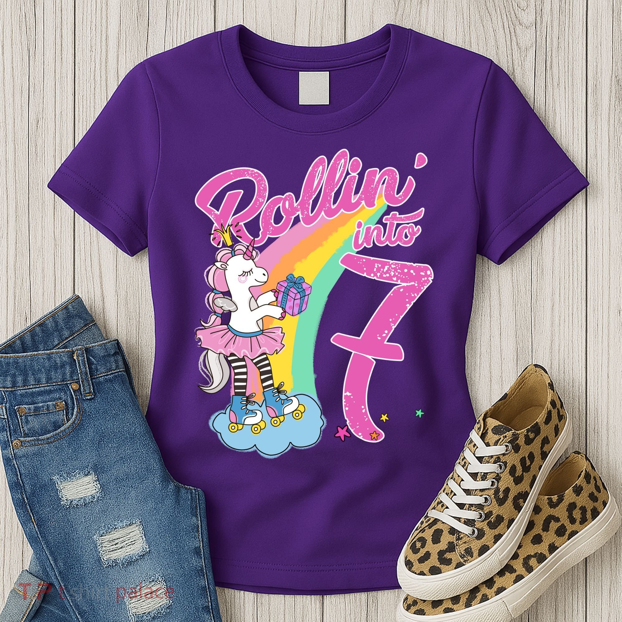 Rollin' Into 7 Skating Unicorn Birthday Women's T-Shirt