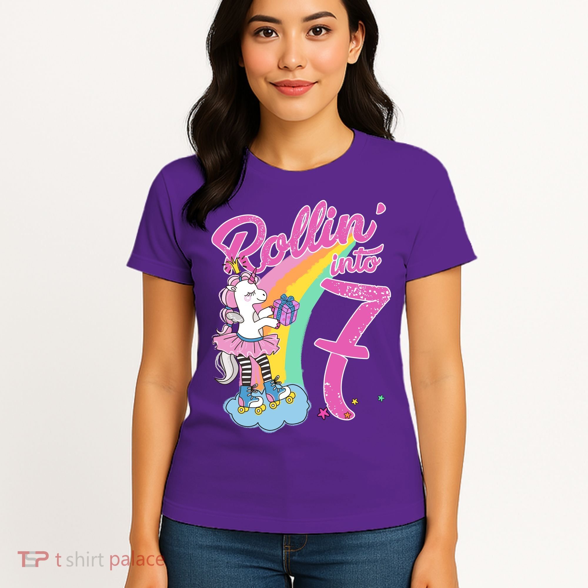Rollin' Into 7 Skating Unicorn Birthday Women's T-Shirt