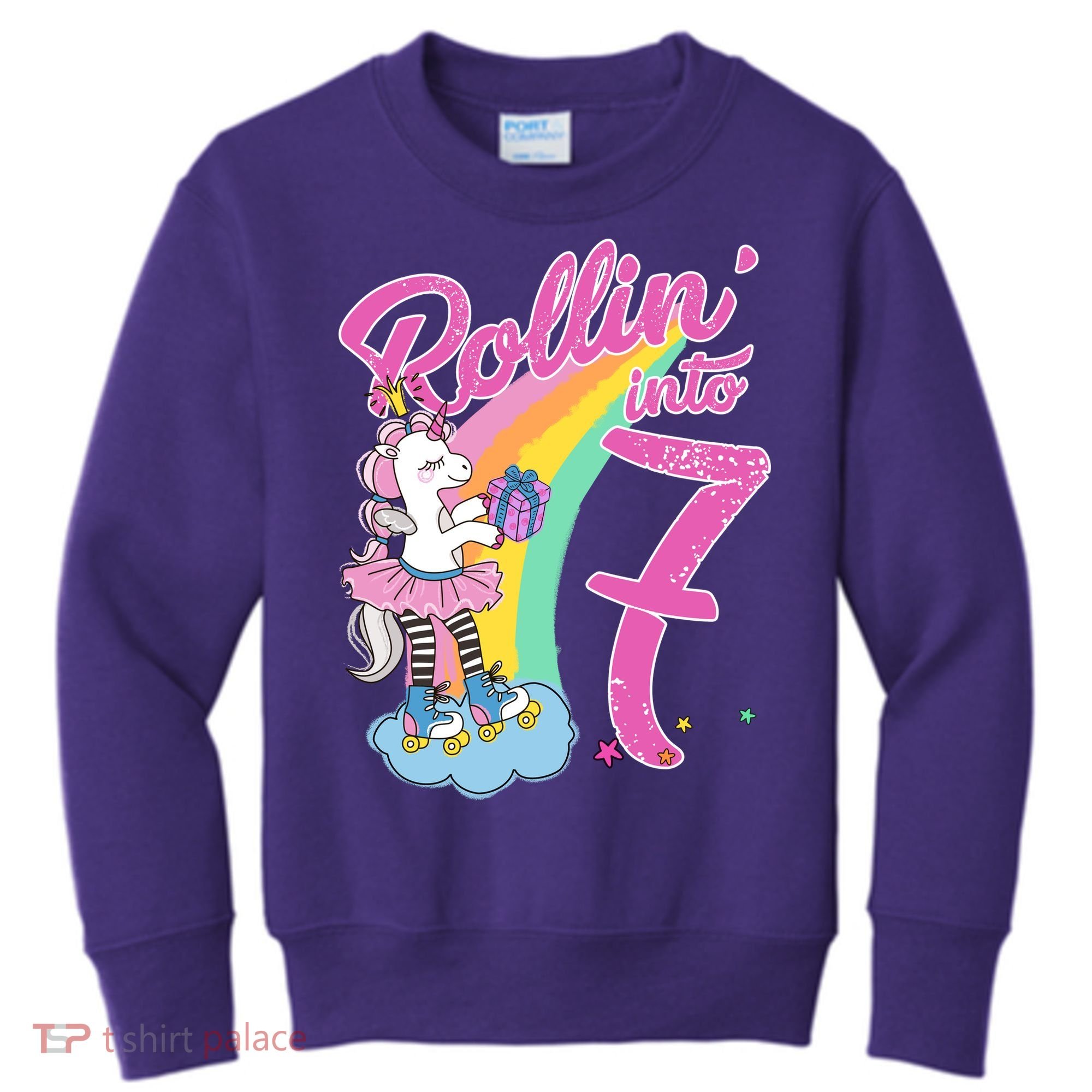Rollin' Into 7 Skating Unicorn Birthday Kids Sweatshirt