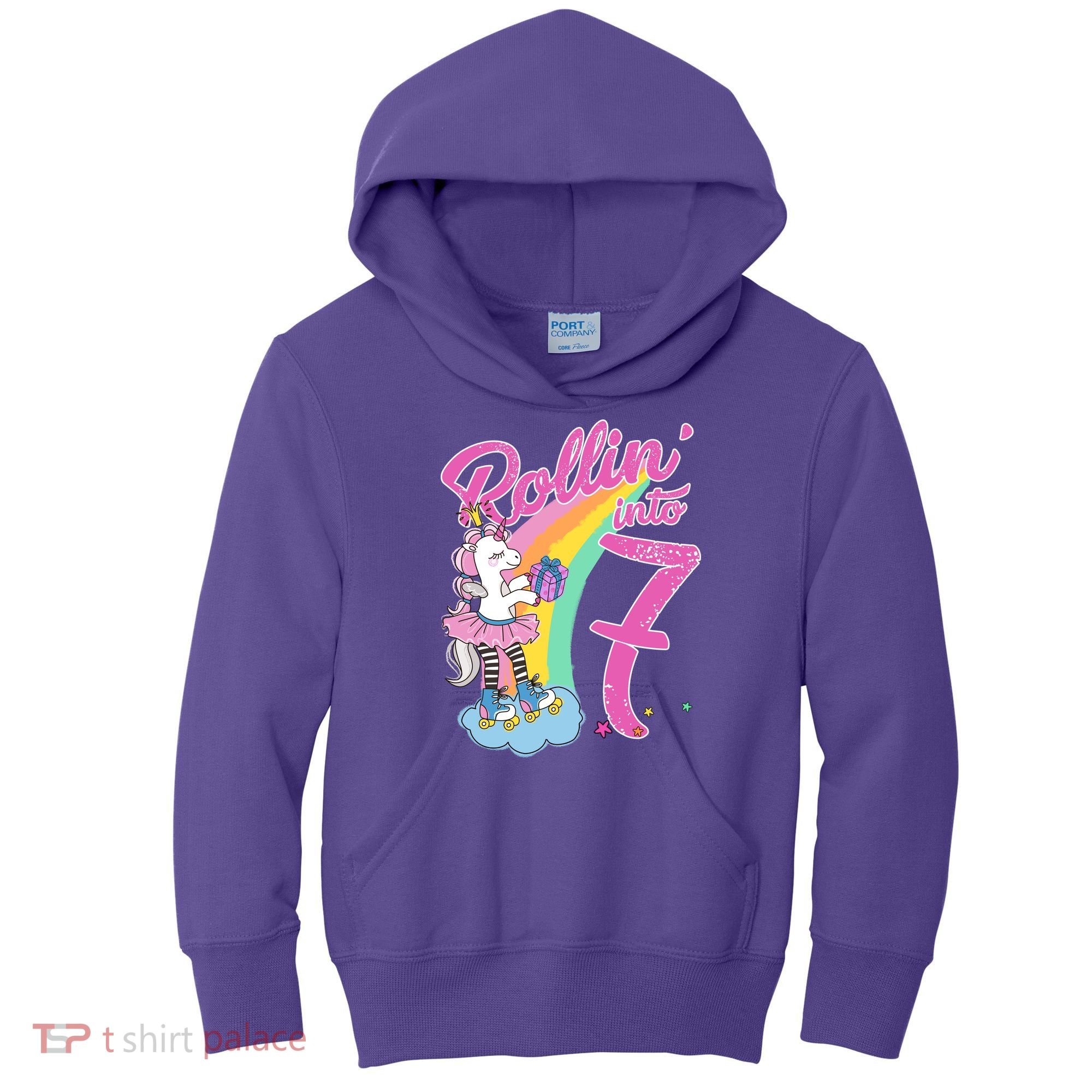 Rollin' Into 7 Skating Unicorn Birthday Kids Hoodie