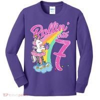 Rollin' Into 7 Skating Unicorn Birthday Kids Long Sleeve Shirt thumb 0